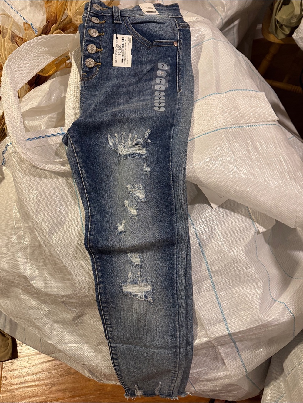 Judy Blue Medium Wash Distressed Button-Fly Skinny Jeans